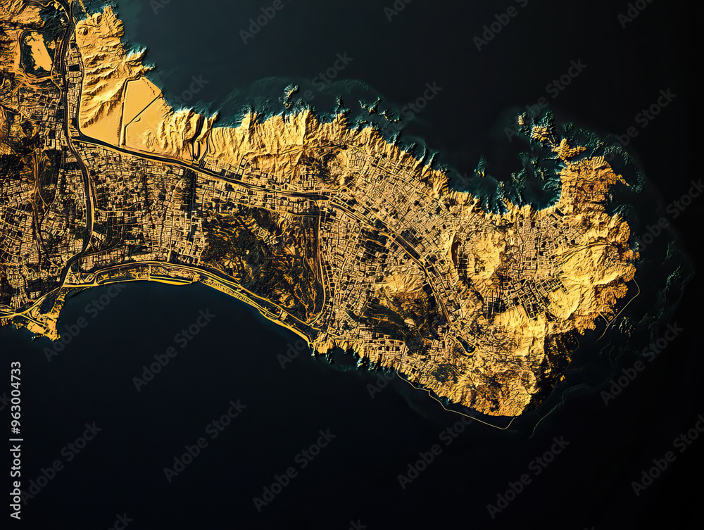 Technical aerial visual, 3D LiDAR GIS aerial map satellite scan model ...