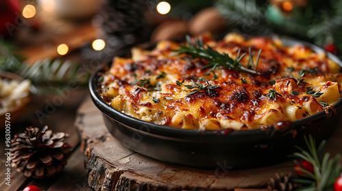 Festive Christmas dinner in Sicily Italy showcasing a platter of cannelloni As the family exchanges heartfelt wishes and gifts the aroma of baked pasta fills the room adding warmth to the occasion photo