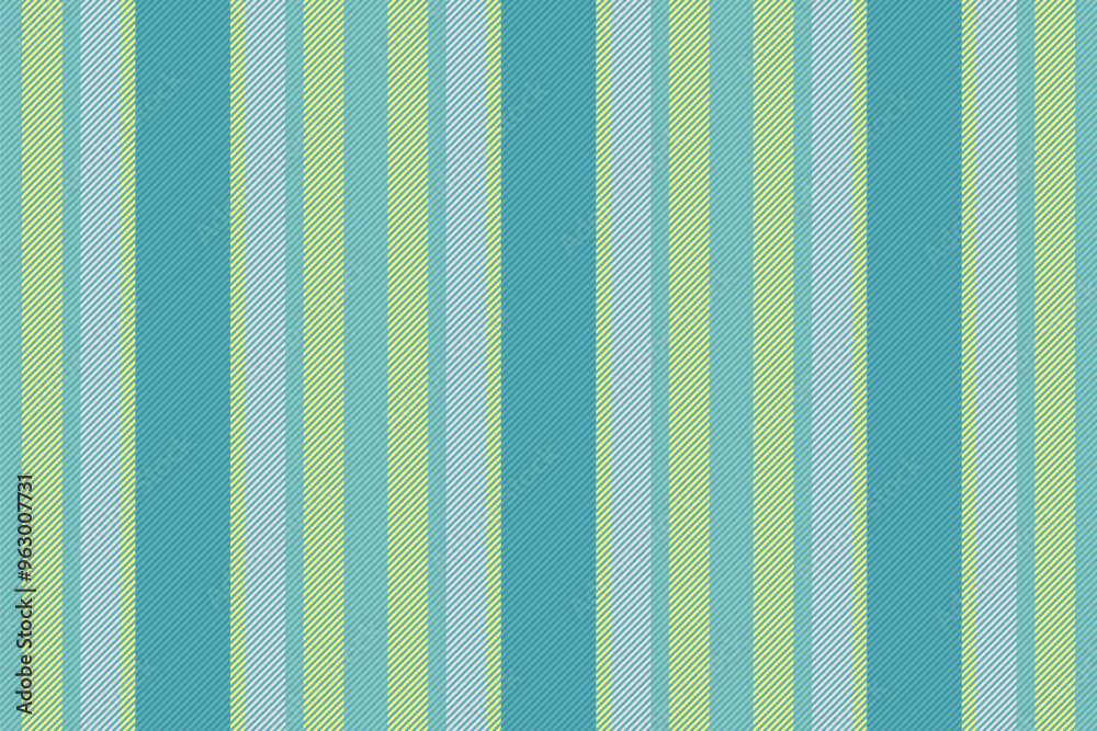 Obraz premium Figure lines vertical background, newborn pattern vector texture. Realistic textile stripe seamless fabric in cyan and yellow colors.