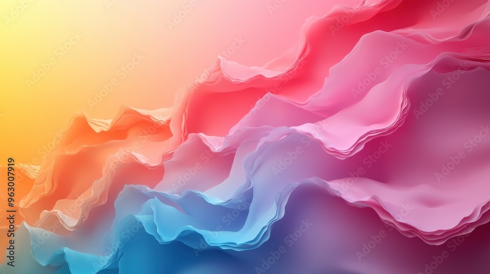 Dreamy Abstract Waves in Soft Pink and Blue with a Warm Yellow Background Dreamy Abstract Waves in Soft Pink and Blue with a Warm Yellow Background