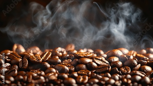 Steaming Roasted Coffee Beans Close Up