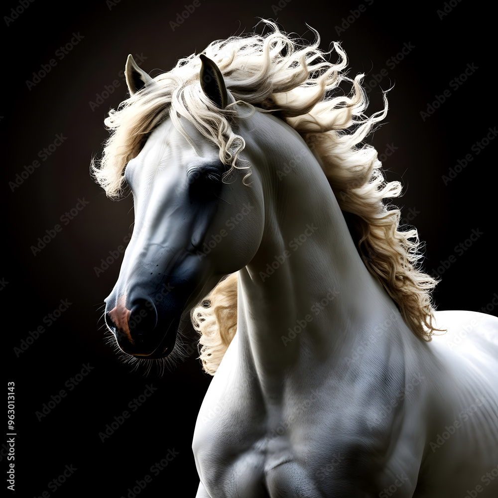 Beautiful white horse, Gray stallion galloping Beautiful white horse, Gray stallion galloping