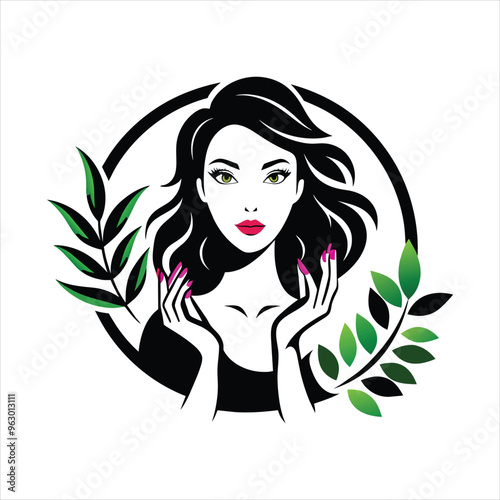 Herbal beauty parlour girl logo in an elegant and creative design