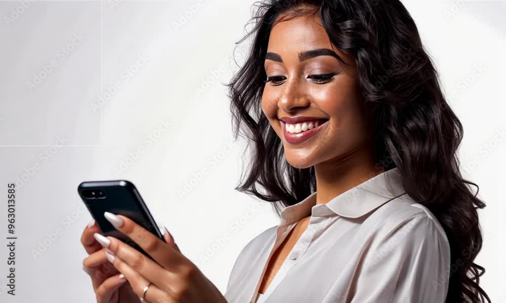 Attractive Woman Smiling While Using Smartphone Attractive Woman Smiling While Using Smartphone