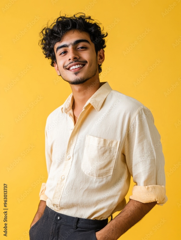 Stylish Man in Yellow Shirt and Khaki Pants Stylish Man in Yellow Shirt and Khaki Pants