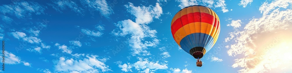 Fototapeta premium Colorful hot air balloon soaring in clear blue sky