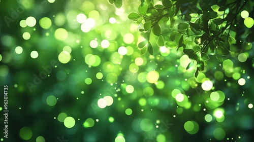 Abstract spring background with soft green blurred bokeh lights, vibrant nature-inspired banner design perfect for seasonal themes, fresh outdoor scenes, and bright, refreshing digital presentations.