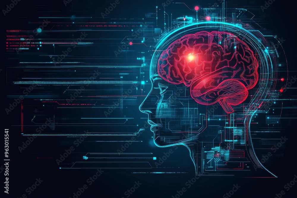 Cognitive stamina Group cohesion Futuristic digital rendering of a brain with neural circuits representing artificial intelligence innovation and the digital transformation of thought Cognitive stamina Group cohesion Futuristic digital rendering of a brain with neural circuits representing artificial intelligence innovation and the digital transformation of thought