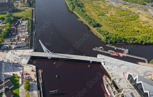 Govan to Partick pedestrian and cycle bridge over the River Clyde in Glasgow on day of completion  photo