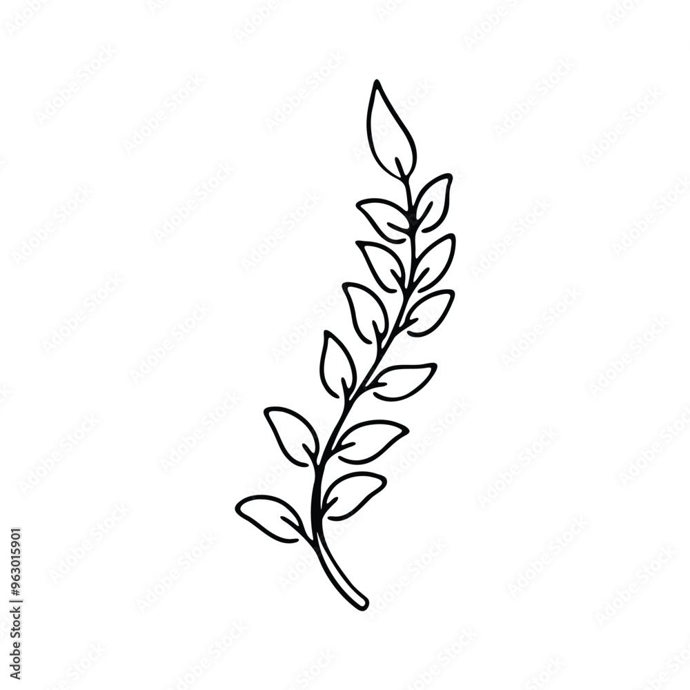 Fototapeta premium illustration of a vertical branch with multiple leaves.