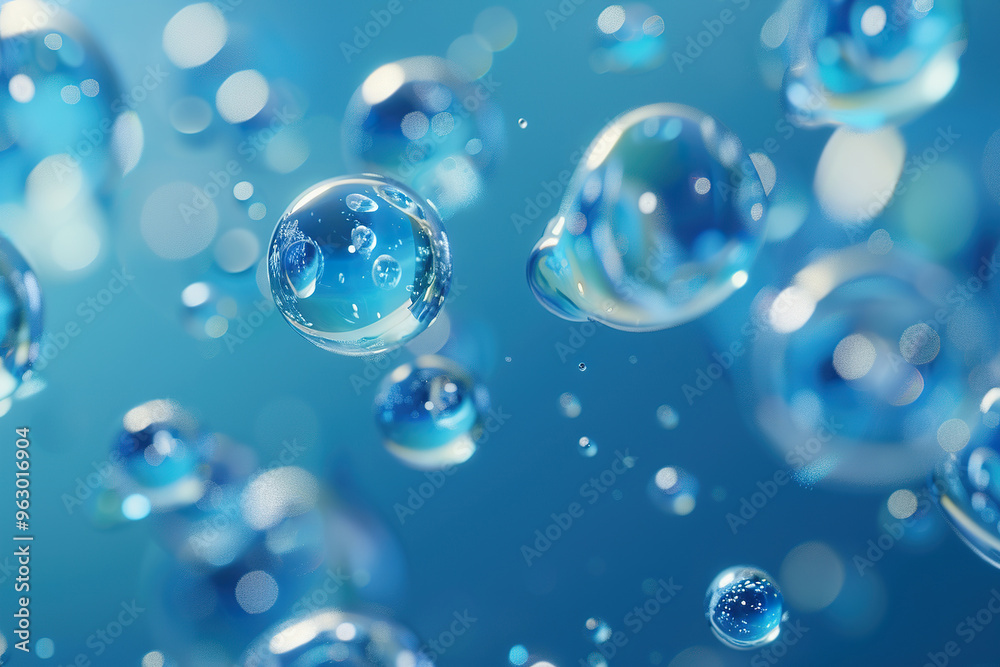 The image is of a blue sky with many small, clear, and shiny water droplets, The image is of a blue sky with many small, clear, and shiny water droplets,