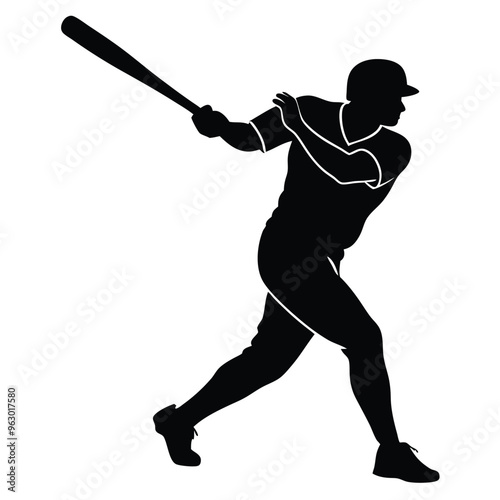 Baseball player vector silhouette silhouette black color and white background,
