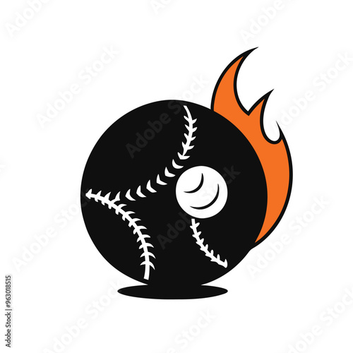 a black Baseball  with fair vector illustration silhouette, isolated white background, 