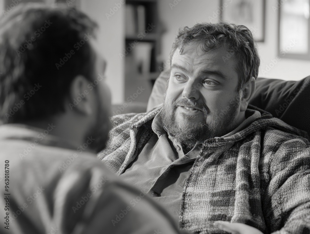 Fototapeta premium Intimate Conversation Between Men in Living Room