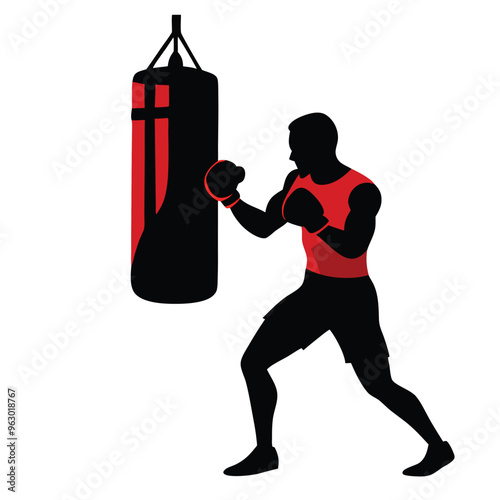 a Boxing, Training, Silhouette, Kickboxing, Boxer, Gloves, vector  illustration silhouette,  