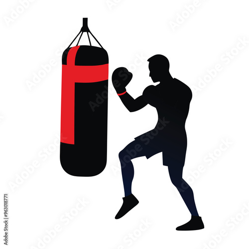 a Boxing, Training, Silhouette, Kickboxing, Boxer, Gloves, vector  illustration silhouette,  