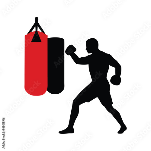 a Boxing, Training, Silhouette, Kickboxing, Boxer, Gloves, vector  illustration silhouette,  