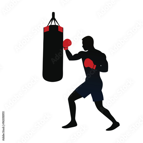 a Boxing, Training, Silhouette, Kickboxing, Boxer, Gloves, vector  illustration silhouette,  