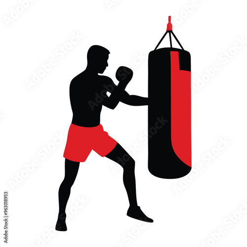 a Boxing, Training, Silhouette, Kickboxing, Boxer, Gloves, vector  illustration silhouette,  