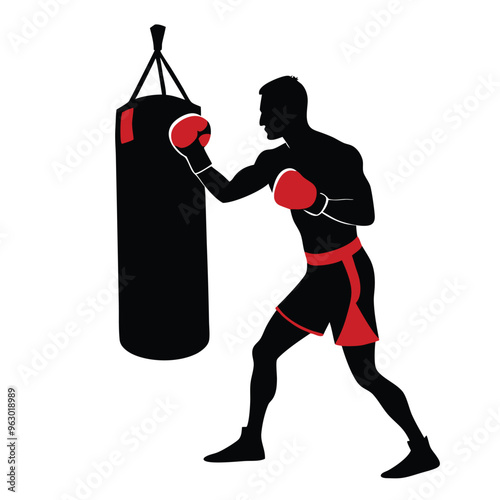 a Boxing, Training, Silhouette, Kickboxing, Boxer, Gloves, vector  illustration silhouette,  