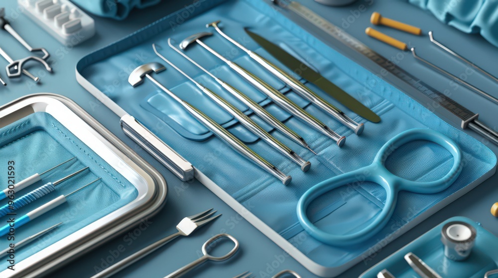 Fototapeta premium Artistic representation of a surgical procedure, illustrating the step-by-step process and tools used in a common operation.