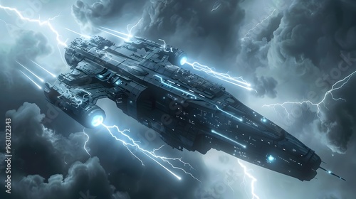 Wallpaper Mural Futuristic Sci Fi Spaceship with Electric Power Surging Through Its Advanced Hull Torontodigital.ca