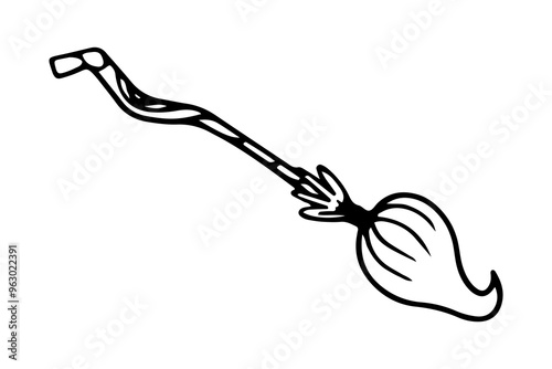 Vector illustration of a broomstick, a witch flying a broomstick. Broom for Halloween. Witch broom illustration. Halloween theme illustration