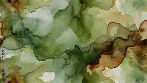 Light green brown abstract watercolor pattern. Olive khaki color. Art background for design