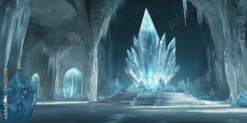 Ice crystal throne in an ice cave. photo