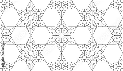 Black and white seamless vector illustrations. Coloring page, colouring book for adults and children. Line pattern design. Decorative abstract geometric linear background. Easy to edit color and line