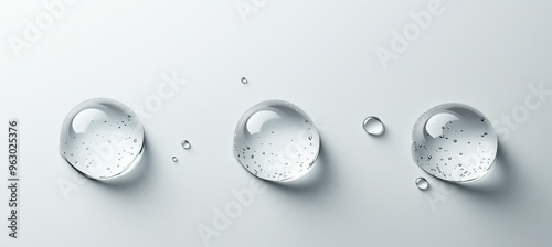 White background with three water drops, vector illustration, white color palette