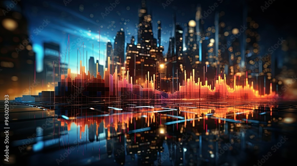 Fototapeta premium stock market chart lines, financial graph on technology abstract background