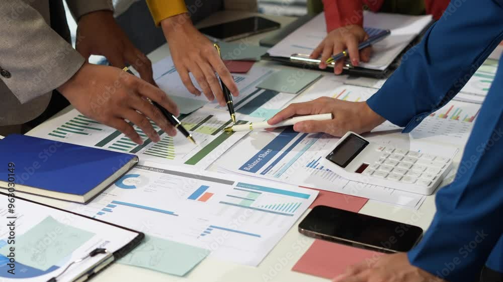 Businessmen team or financial data analysts working with tablets and laptop computers and data graphs together. Plan to analyzing projects in the office.