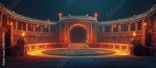 A large, round arena, a 3D game scene in a concept art style