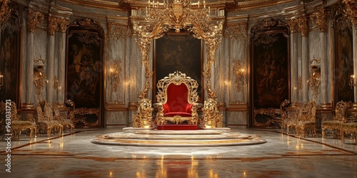 Ornate throne room with gold accents. photo