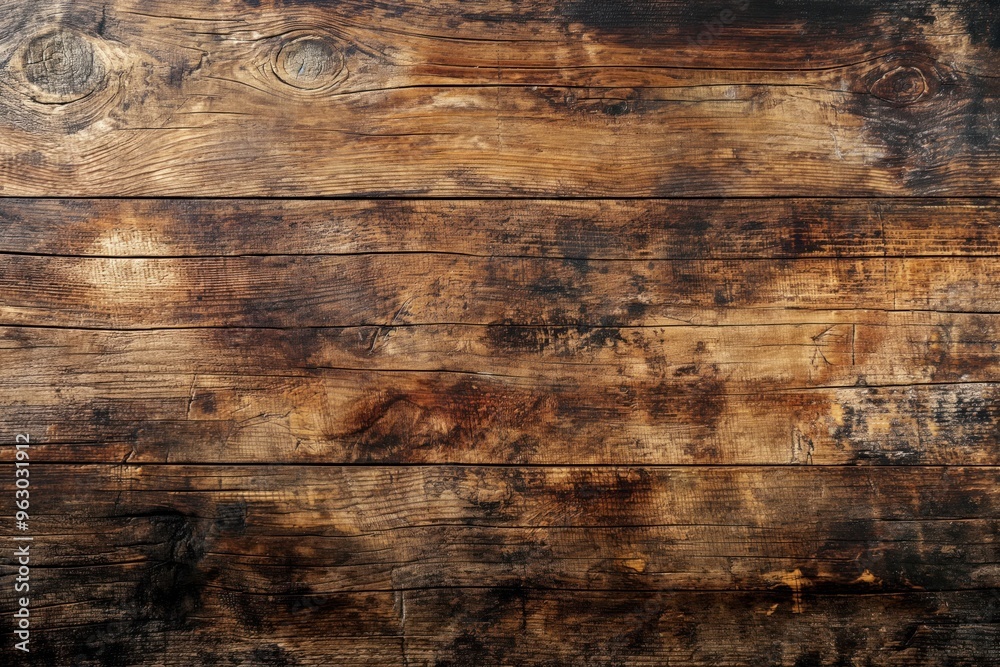 Wooden surface texture close-up. Dark brown wooden planks with unique grain patterns worn from age and use. Comprehensive view of wooden material from slightly elevated angle. Wooden surface texture close-up. Dark brown wooden planks with unique grain patterns worn from age and use. Comprehensive view of wooden material from slightly elevated angle.
