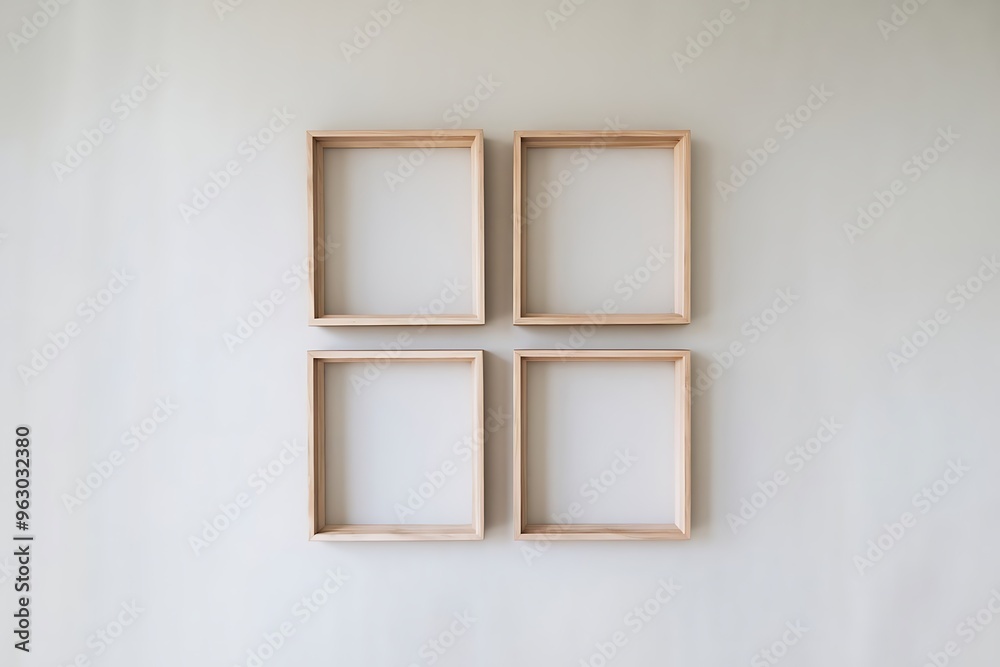 Modern 2x2 Grid of Light Wood Frames in Minimalist Home Decor Modern 2x2 Grid of Light Wood Frames in Minimalist Home Decor