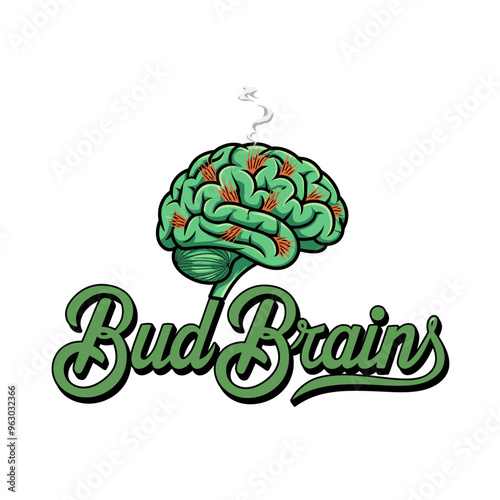 Bud Brains Cannabis Vector Illustrated Logo Template