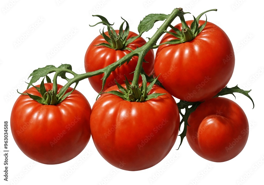 Tomato on branch, isolated on white background, full depth of field, Artisitic painting not photography Tomato on branch, isolated on white background, full depth of field, Artisitic painting not photography