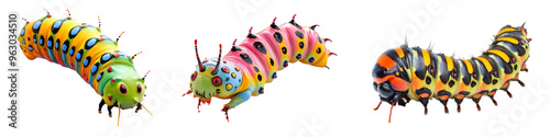 set of colorful caterpillar's Isolated on white or transparent background