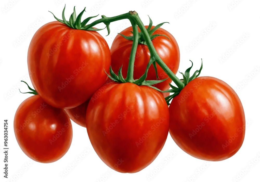 Tomato on branch, isolated on white background, full depth of field, Artisitic painting not photography Tomato on branch, isolated on white background, full depth of field, Artisitic painting not photography