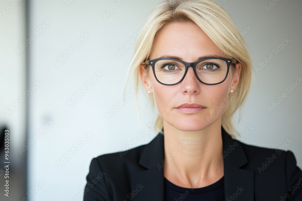 Fototapeta premium Caucasian businesswoman wearing suit and glasses serious work at office