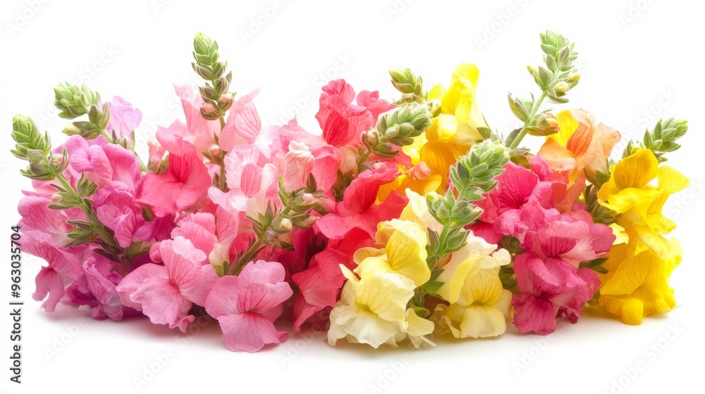 Pink, Yellow and Red Snapdragon Flowers Isolated on White Background. Pink, Yellow and Red Snapdragon Flowers Isolated on White Background.