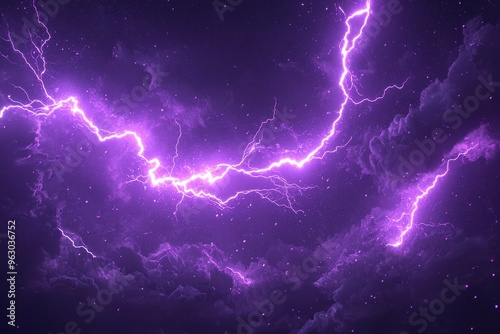 Dramatic purple lightning bolts across stormy night sky