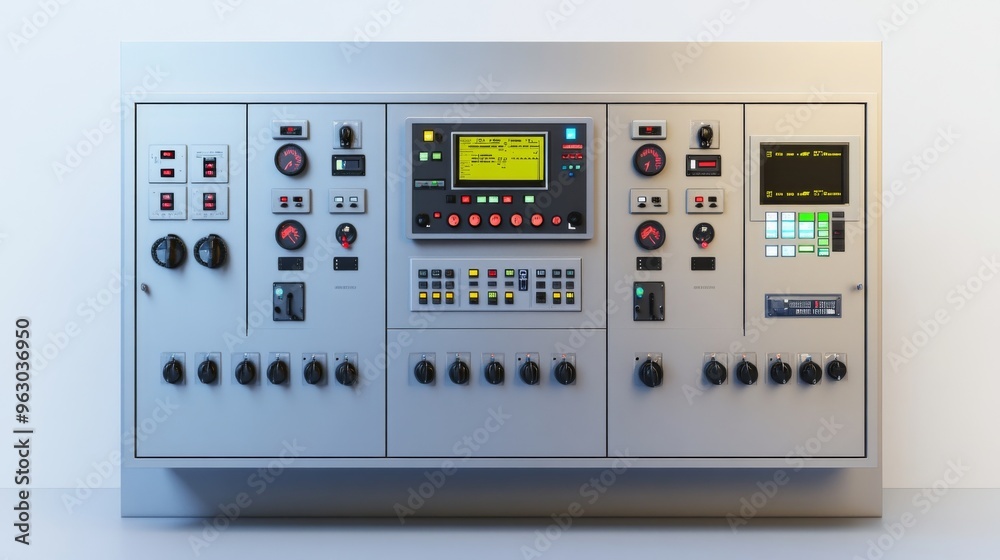 Industrial Control Panel with Buttons and Switches.
