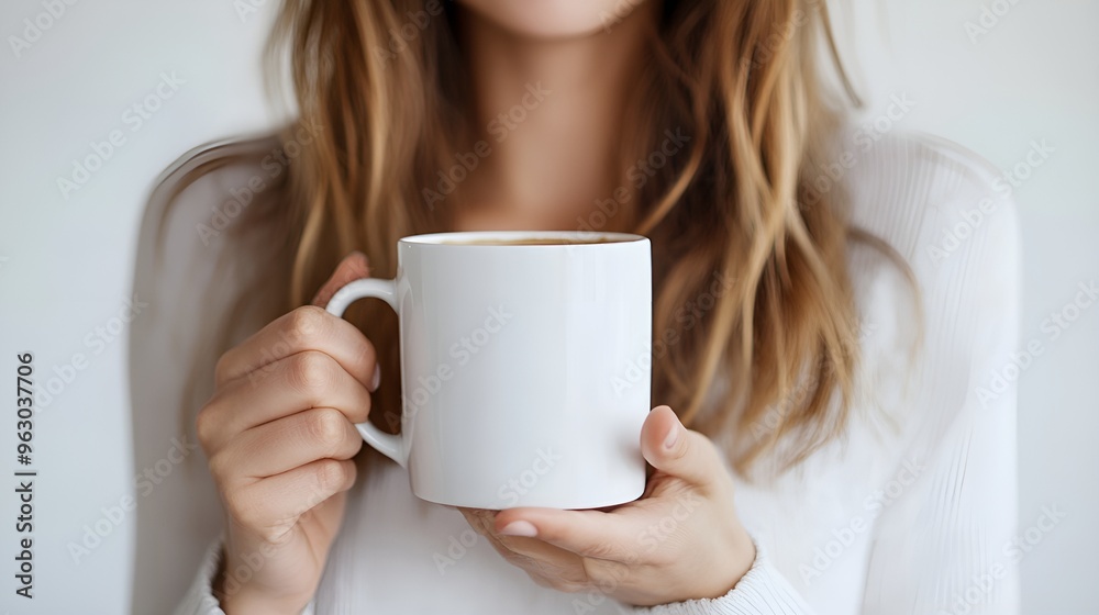 woman showing coffee mug