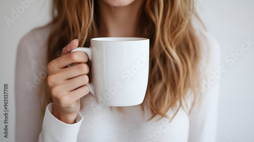 woman showing coffee mug