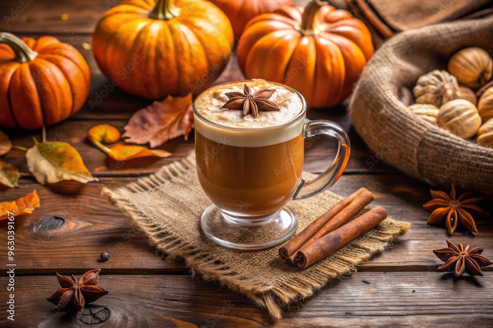 Pumpkin spiced latte autumn warmth exudes cozy vibes in rustic earth tones and wood accents Pumpkin spiced latte autumn warmth exudes cozy vibes in rustic earth tones and wood accents