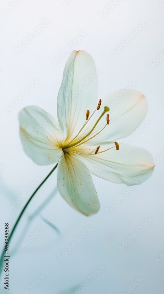 Fototapeta premium White lily on a light blue background