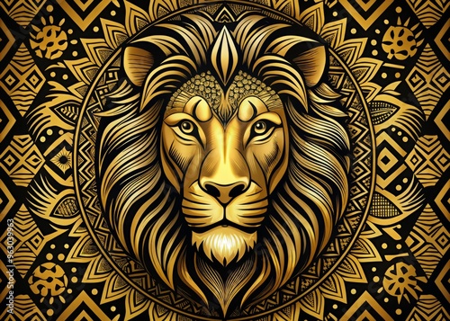 regal lion tribal pattern bold black and gold African print edgy powerful royalty concept
